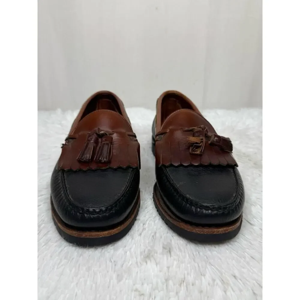 ALLEN EDMONDS / Nashua cognac brown black leather tassel slip on loafers / 10D